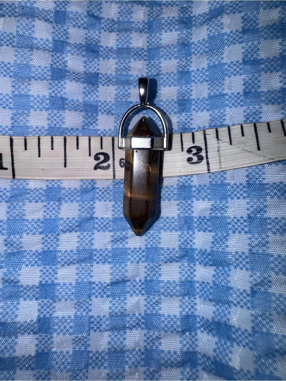 Men's Tiger Eye Point Pendant Necklace in Brown with Silver Bail